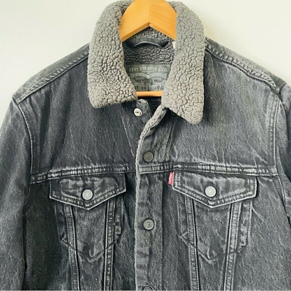 Levi's Sherpa Trucker Jacket Roadster Black, Sz Medium - Picture 9 of 16